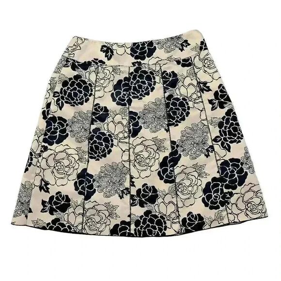 Notations Women's Ecru & Black Poly Floral A-Line Skirt - Picture 1 of 9